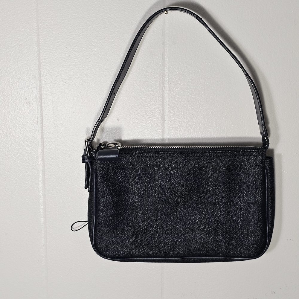 Burberry Dark Blue Pebbled Grained Leather Shoulder Bag Small Zip Top Minimalist - Picture 2 of 9